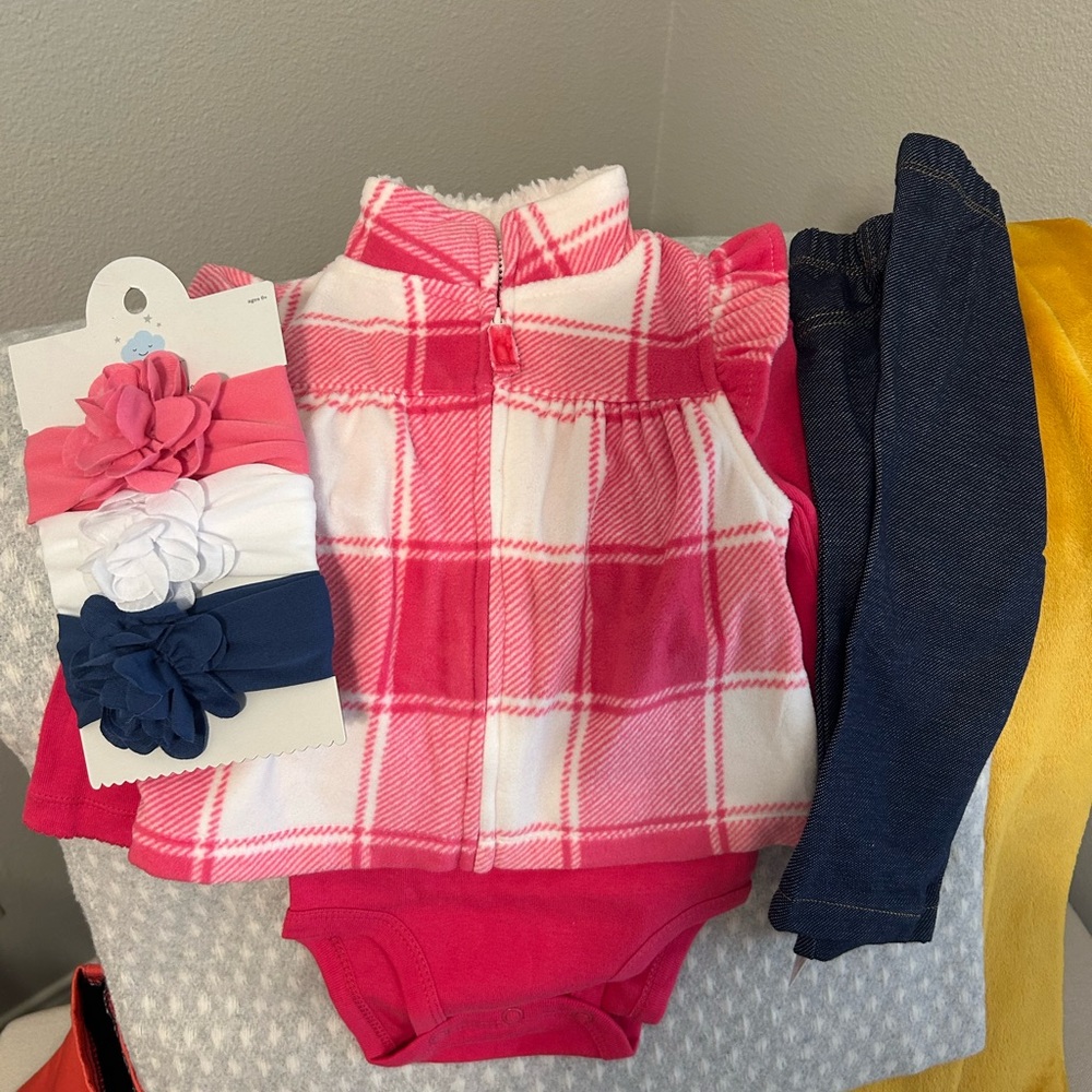 Matching jeggings and top with pink vest - 6 months